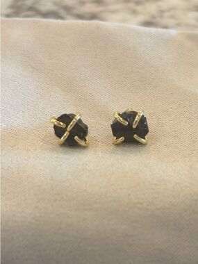 Kendra Scott Black Stone Gold Prong Stud Earrings - Women Jewelry